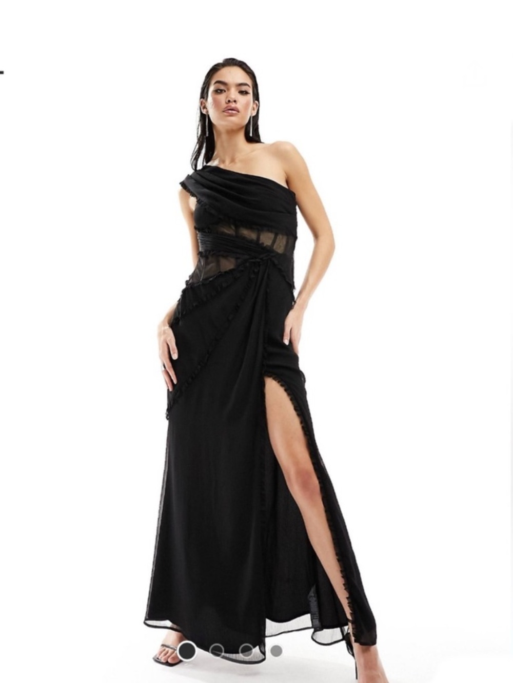 Asos Black One-Shoulder Evening Gown with Side Slit